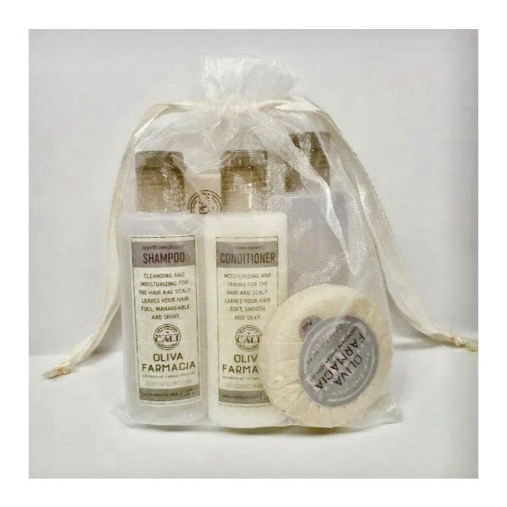 5 SETS Oliva Farmacia = 25 Piece Travel Shampoo Conditioner Shower Gel Bar Soap